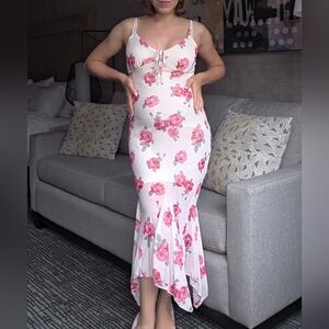 Asymmetrical Floral Dress with Spaghetti Straps